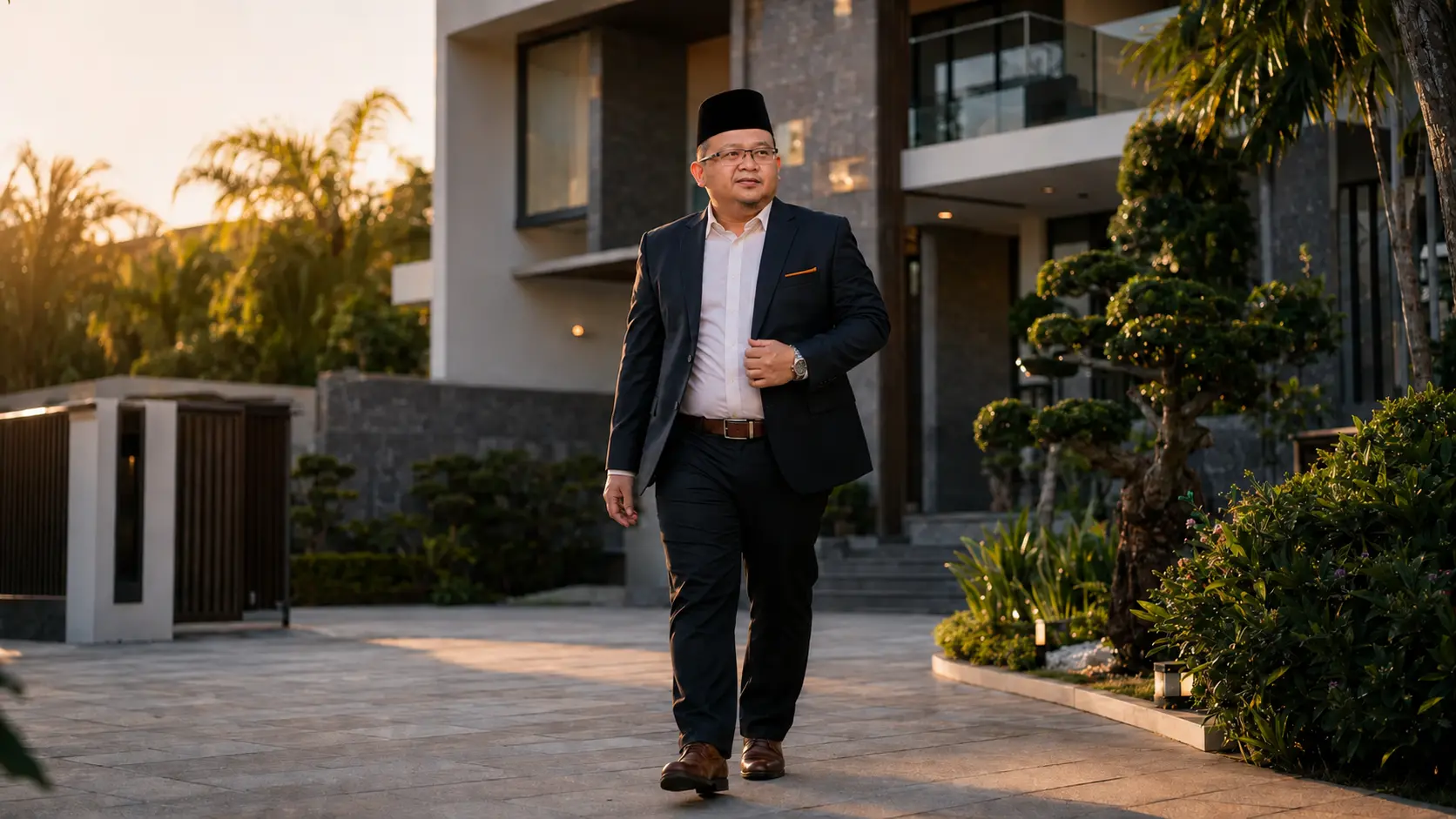 Rizal di hadapan rumah moden